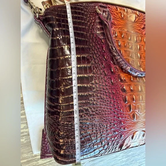 Brahmin Ombre Croc-Embossed Satchel in Burgundy and Tan - Picture 6 of 6